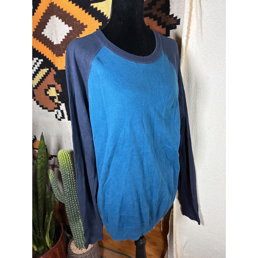 Old Navy Raglan Sweater Mens L Blue Excellent Lightweight Crew Neck Knit
